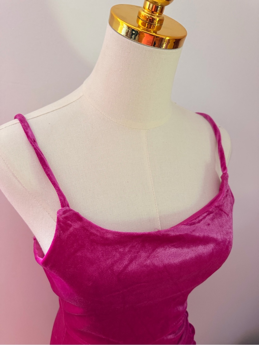 Fuchsia Velvet Ruched Mini Dress - Picture 3 of 5